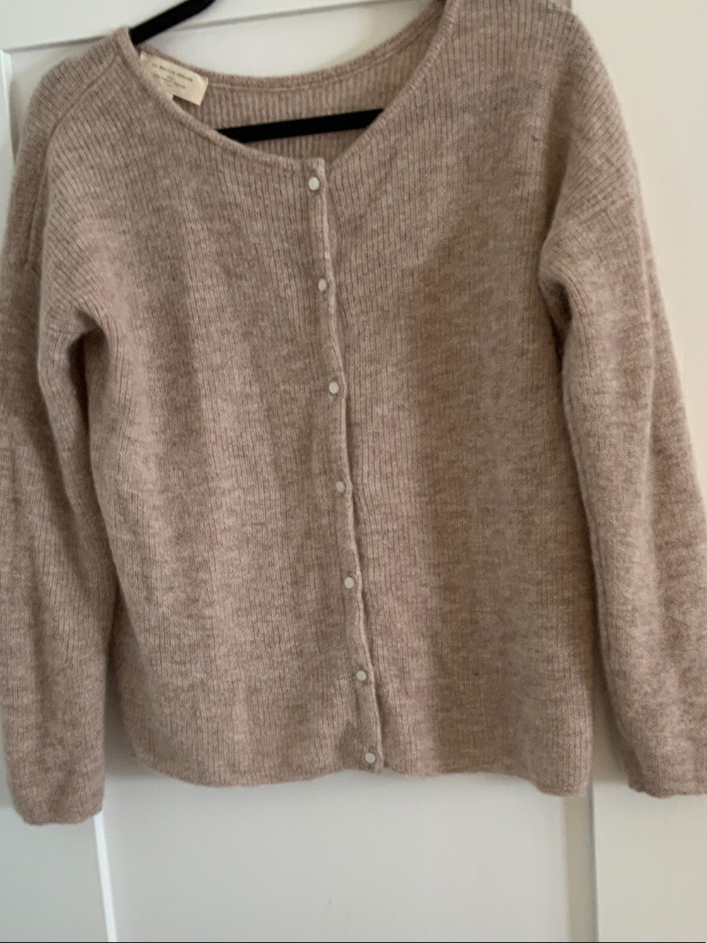 Sezane Soft Taupe Button-Front Knit Cardigan